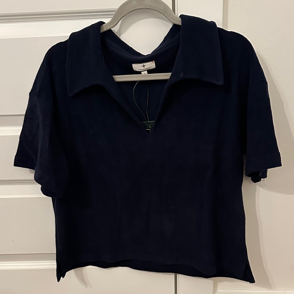 Tuckernuck terry cloth navy Short-Sleeve Polo Top